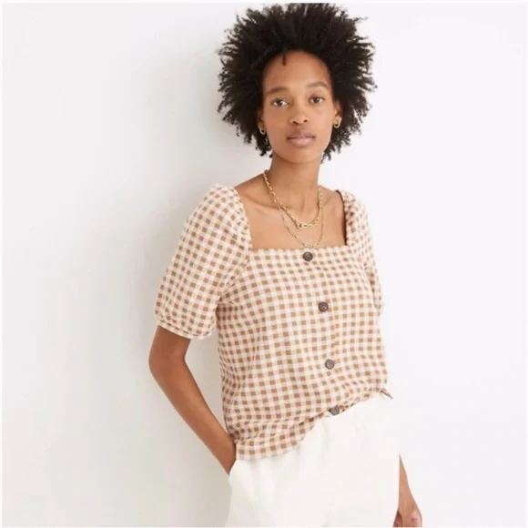 Madewell Gingham Blouse sz Med - Picture 1 of 9